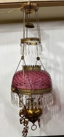 Hanging Cranberry Glass Lamp