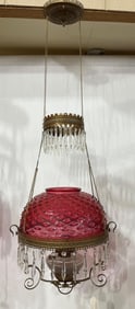 Cranberry Glass Hanging Oil Lamp