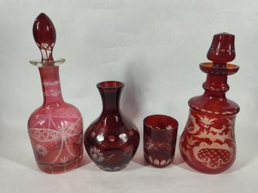 Bohemian Ruby Glass Decanters & Glass