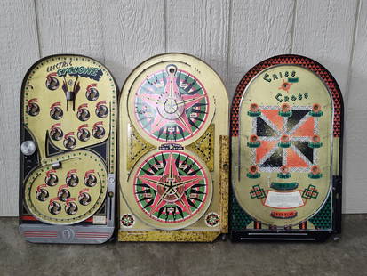 Tin Pinball Games: Lot of three, includes electric cyclone, Lindstrom's Gold Star, and Criss Cross