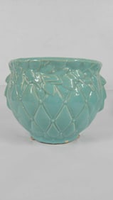 1950s McCoy Turquoise Quilted Leaf Planter