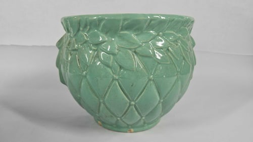 1950s McCoy Mint Green Quilted Leaf Planter