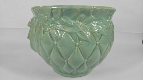 1950s McCoy Mint Green Quilted Leaf Planter