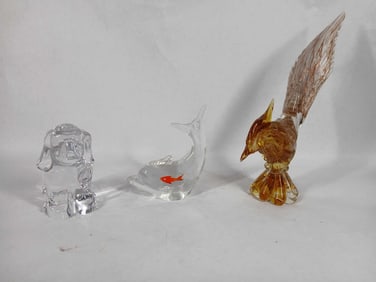 Art Glass Murano Pheasant & Crystal Animals