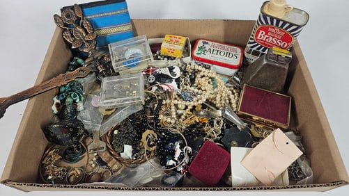 Old Winchester Box, Cattle Bell, Keys, Misc Jewelry, and more