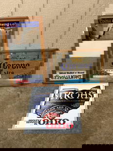 Beer Advertising Signs: Tin Stroh's, Corona Mirror, and Coors score board.
