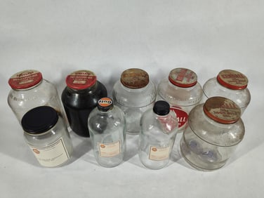 Kendall, Sinclair, & Gulf Glass Motor Oil & Cleaner Jars