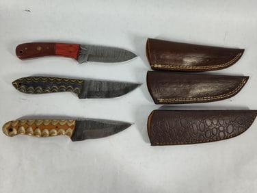 3 Hand Forged Damascus Blade knives