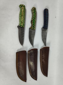 3 Hand Forged Damascus Blade knives