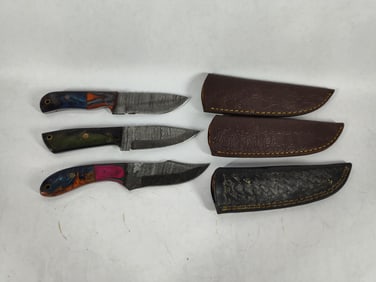 3 Hand Forged Damascus Blade knives