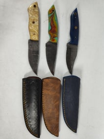 3 Hand Forged Damascus Blade knives