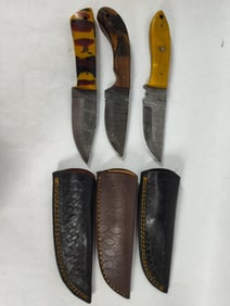 3 Hand Forged Damascus Blade knives