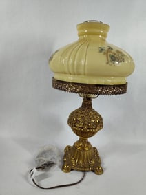 Glass Phoenix Shade & Brass Parlor Lamp