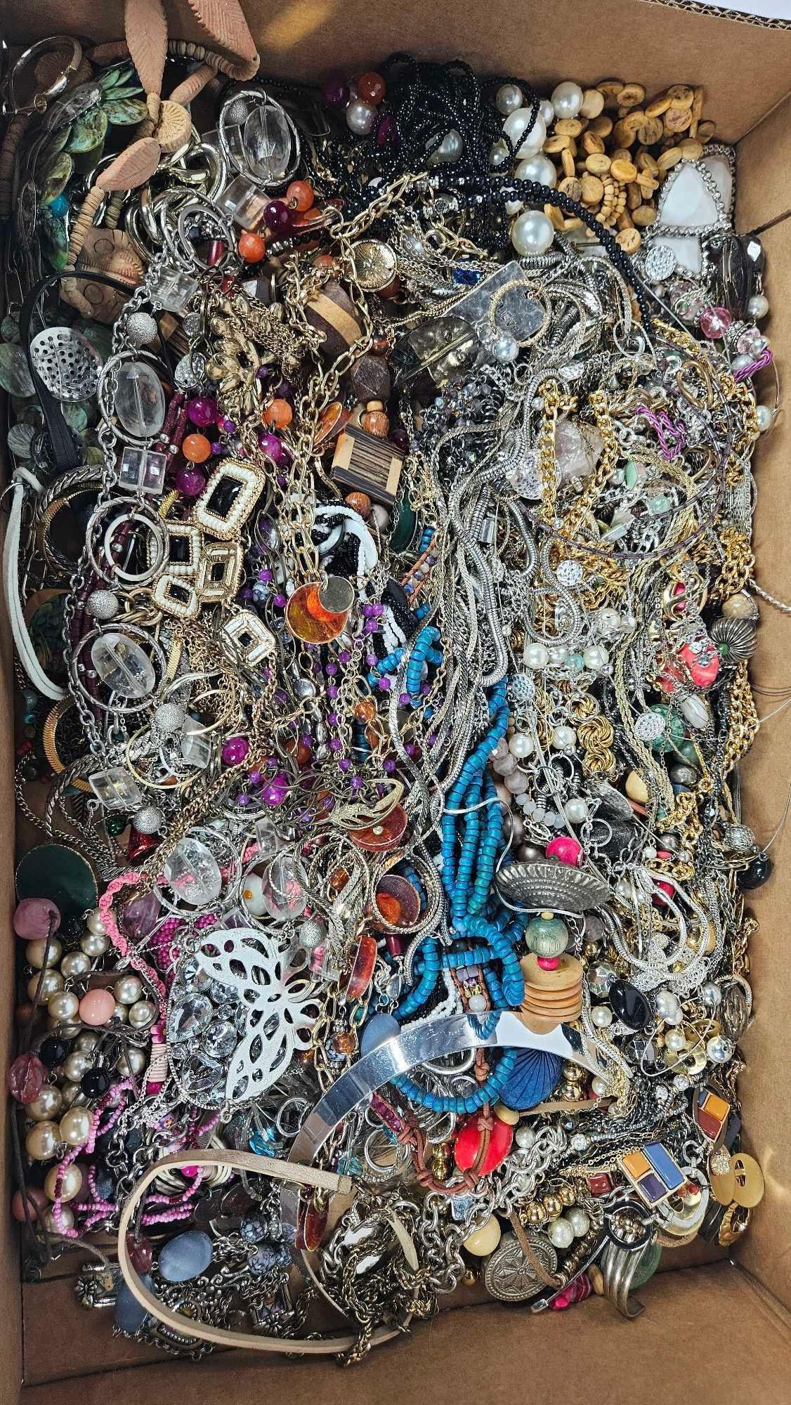 Large Lot of Chains, Necklaces, Bracelets, and jewelry: This lot of jewelry has not been thoroughly checked out and may contain gold or silver items.