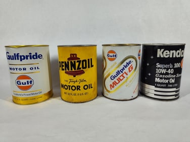 Gulf, Pennzoil, and Kendall One Quart Cans