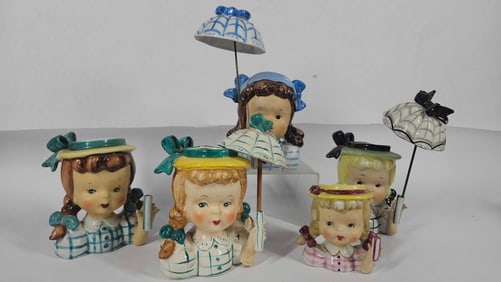 Napco Umbrella Girl Head Vases