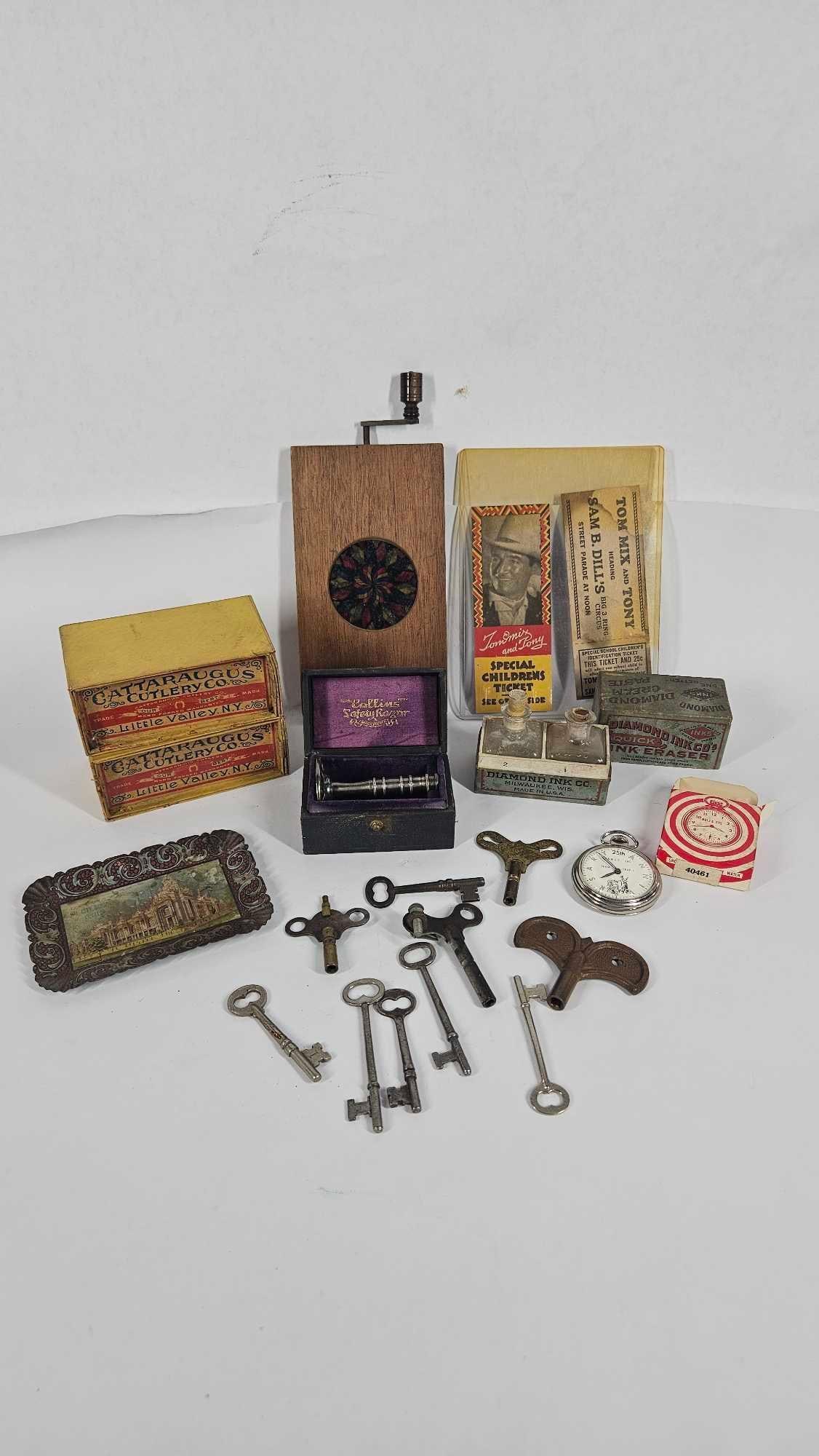 Kaleidoscope Wheel, Tom Mix Tickets, Tip Tray, Skeleton Keys, and more (1 of 13)