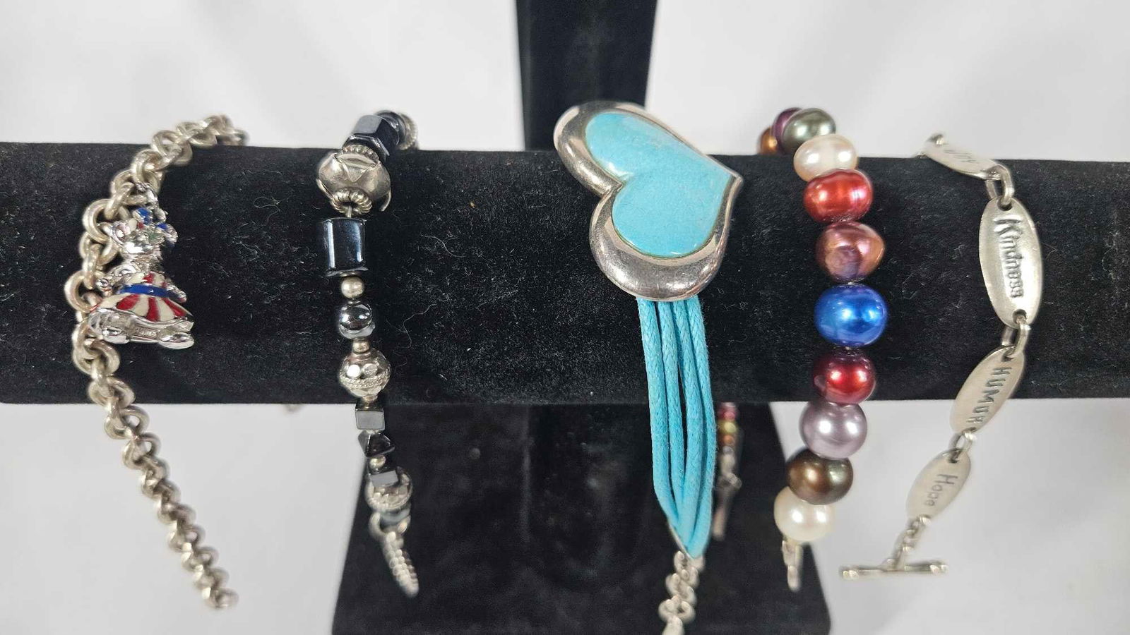 Sterling Charm & Beaded Bracelets: 5 included, all marked .925