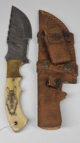 Damascus Blade Scrimshaw Bowie Knife