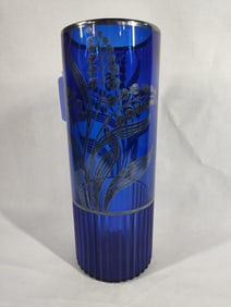 Carl Goldberg Cobalt Blue Lily of the Valley vase w Silver Overlay