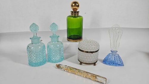 Glass Perfume Bottles & Trinket Dish