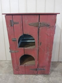 Red Painted Primitive Arched Door Cabinet