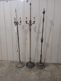 Three Early Brass Parlor Lamps