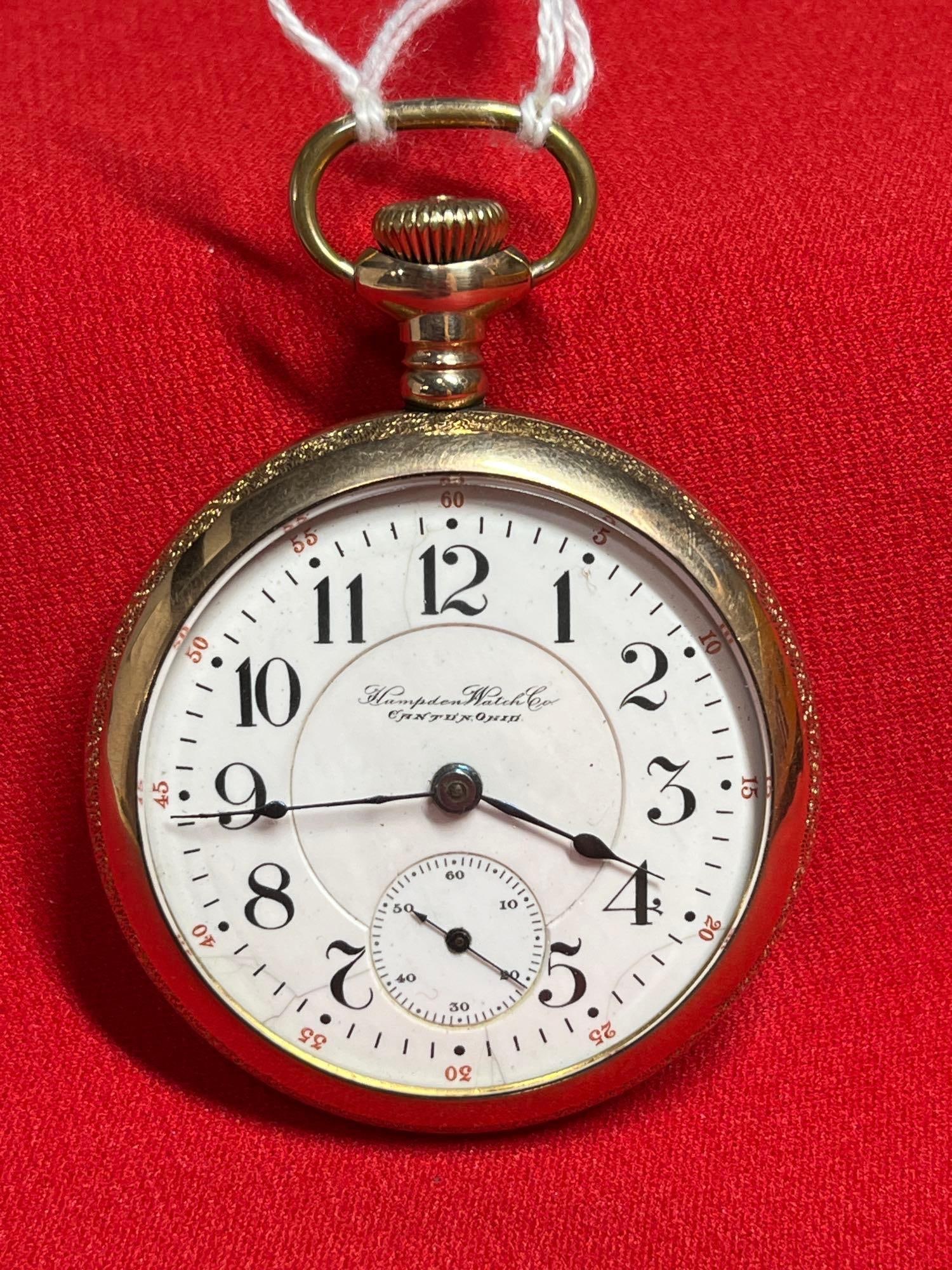 Hampden John Hancock 21J Rail Road Grade: Serial number 1280282. Size 18, with decorated case. Running condition.