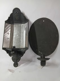 Primitive tin wall hanging candle sconces one mirrored