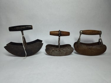 Lot of 3 primitive wood handled 2 blade hand choppers