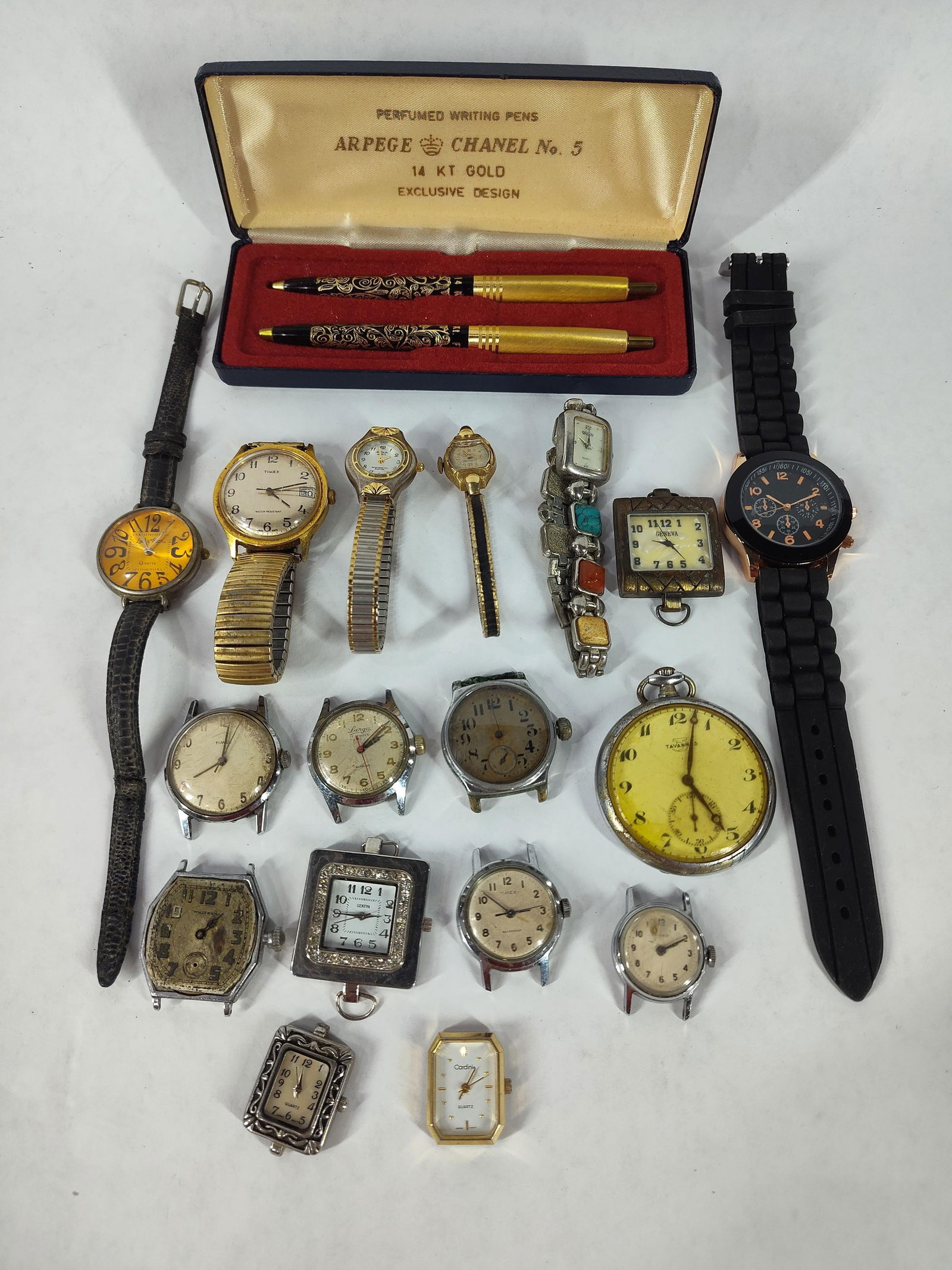 Lot of wrist watches, parts, pens and pocket watch (1 of 8)