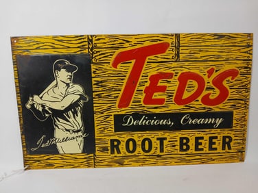 SS Embossed tin Ted Williams Root Beer sign Desperate Sign Co.