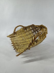 Hand woven yellow painted berry harvest scoop/carrier