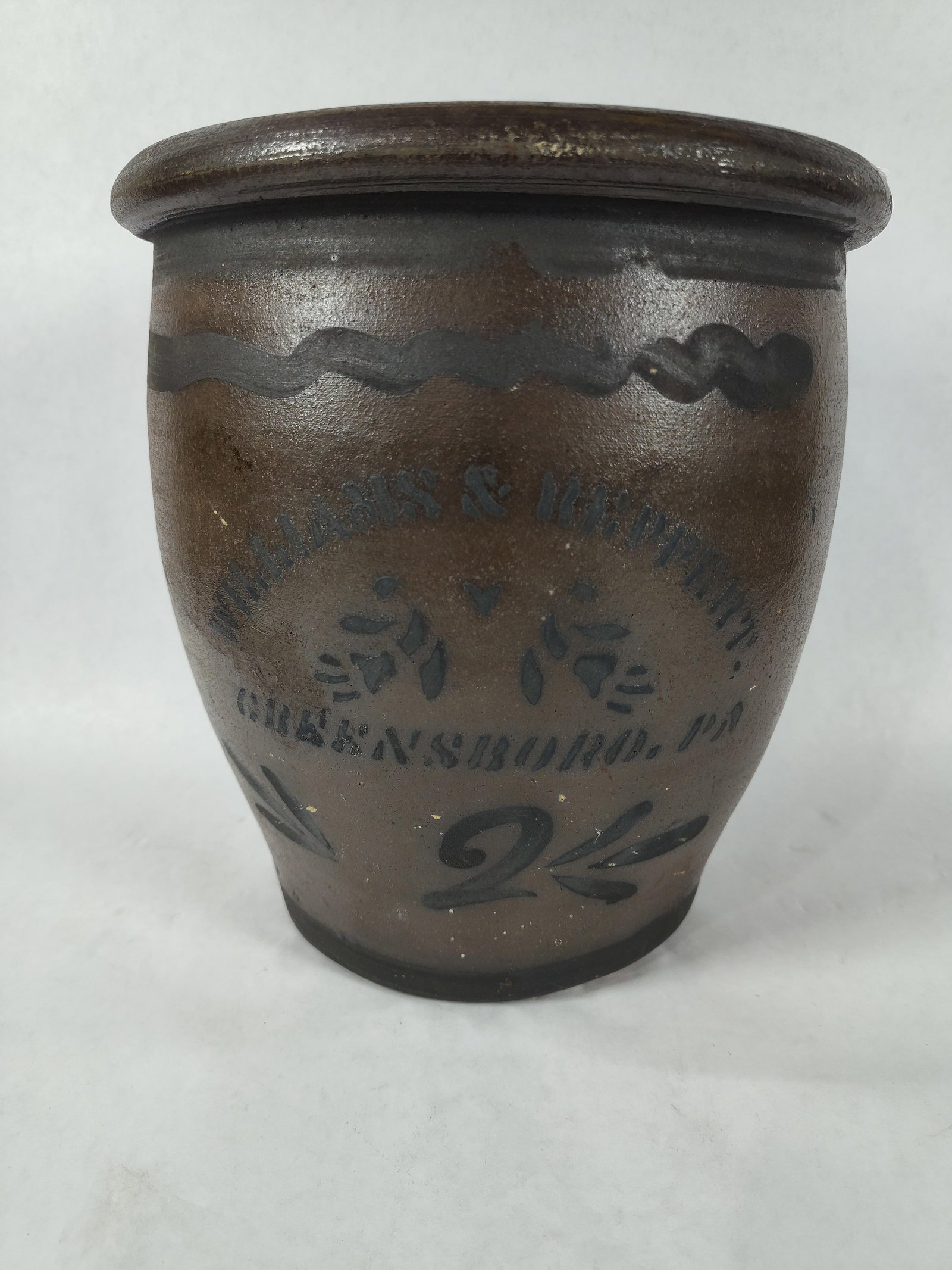 Williams & Reppert decorated 2 gal. stoneware crock (1 of 6)