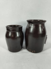 Lot of 2 stoneware canning crocks
