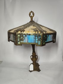 Slag Glass Framed Lamp