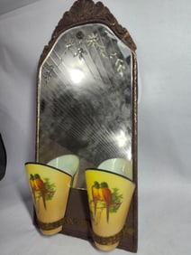 Victorian Era Wall Mirror w Parrot Slip Shades