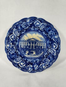 Washington DC White House flow blue scalloped edge collector plate