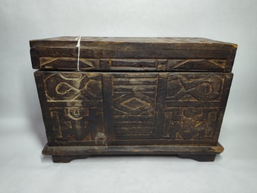 Hand carved balsa wood African tribal trunk