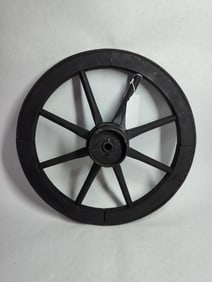 Wooden spoke iron rim cart wheel