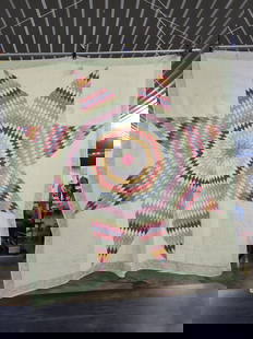 Hand stitched Star of Bethlehem quilt: showing areas of staining/soiling72 x 72