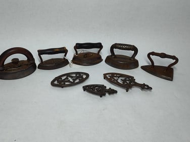 Miniature sad irons and trivets