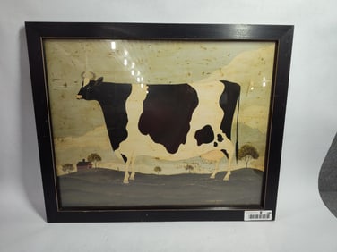 Framed Warren Kimble rustic folk art dairy cow print
