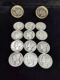 12 Mercury Dimes and coin cuff links