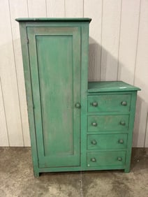 Green Painted 4 Drawer 1 Door Cabinet