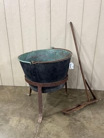 Copper Apple Butter Pot on Stand w Stirrer