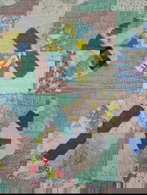 Early hand stitched feed sack patchwork quilt