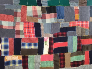 Hand made wool on fabric block patch quilt topper