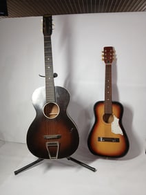 Paramount School of Music acoustic 6 string guitar w/ stand & childs acoustic guitar