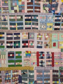Hand stitched feed sack four square block quilt